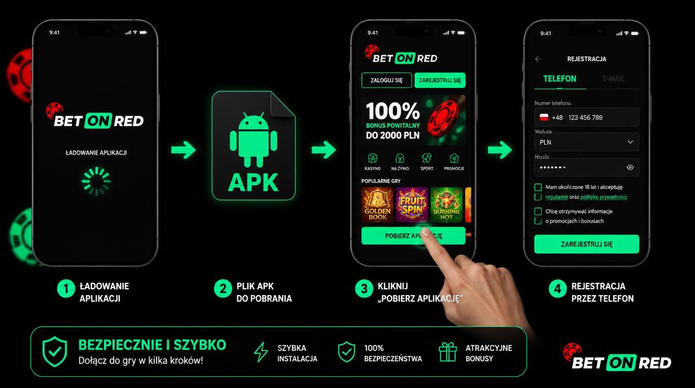 Interfejs mobilny z przyciskiem pobierz i formularzem rejestracji